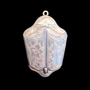 Vtg Silver Tone Double Front Door Locket Pendant Edwardian Victorian Revival